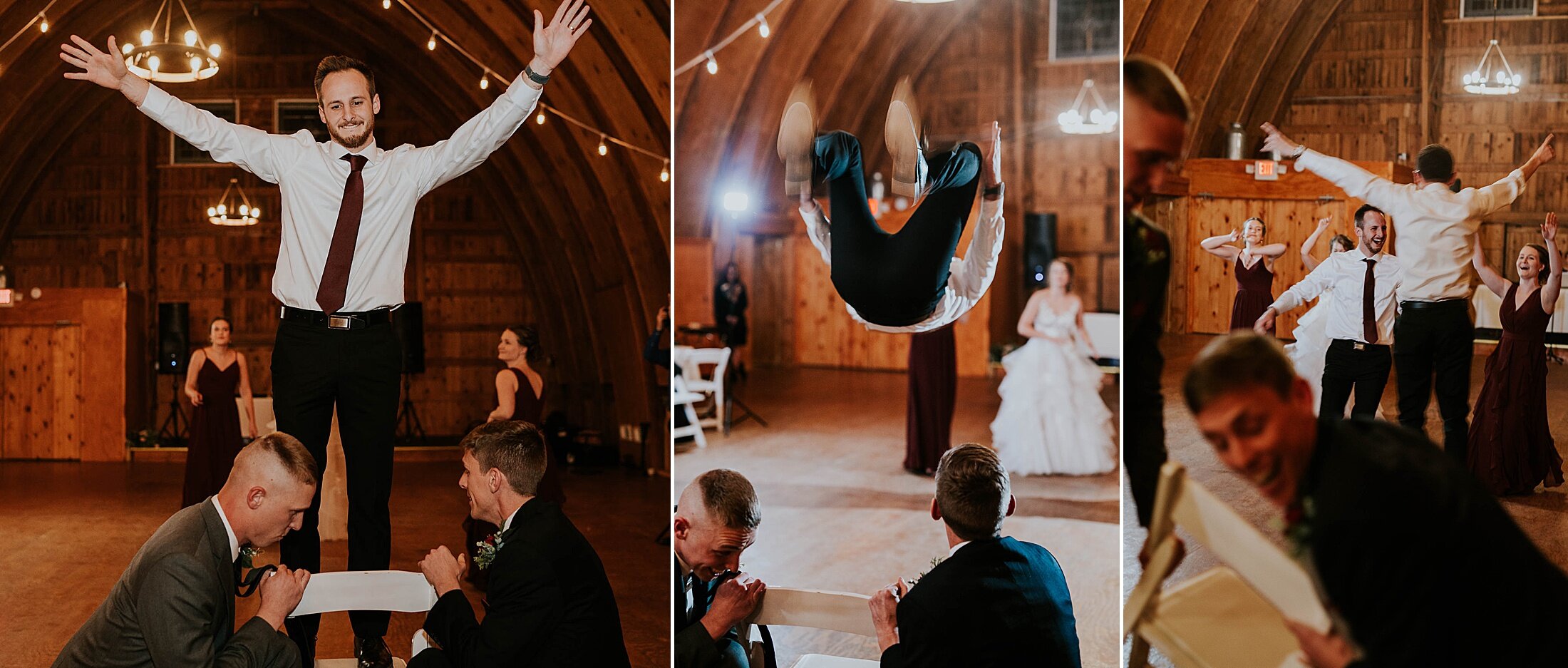 stevens point winter wedding erons event barn sibling dance back flip backflip