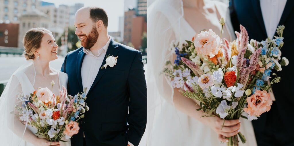 Wedding portraits on the Milwaukee riverwalk - Florals by 414loral