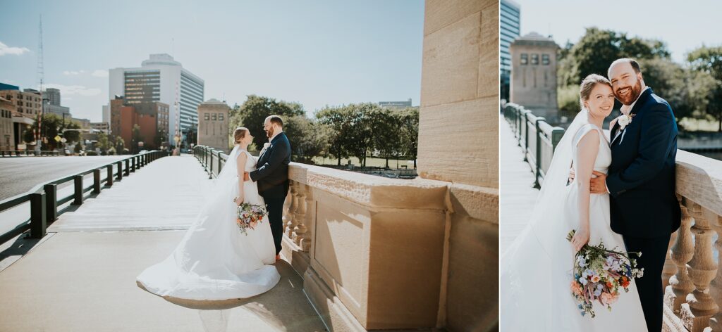 Wedding portraits on the Milwaukee riverwalk - Florals by 414loral