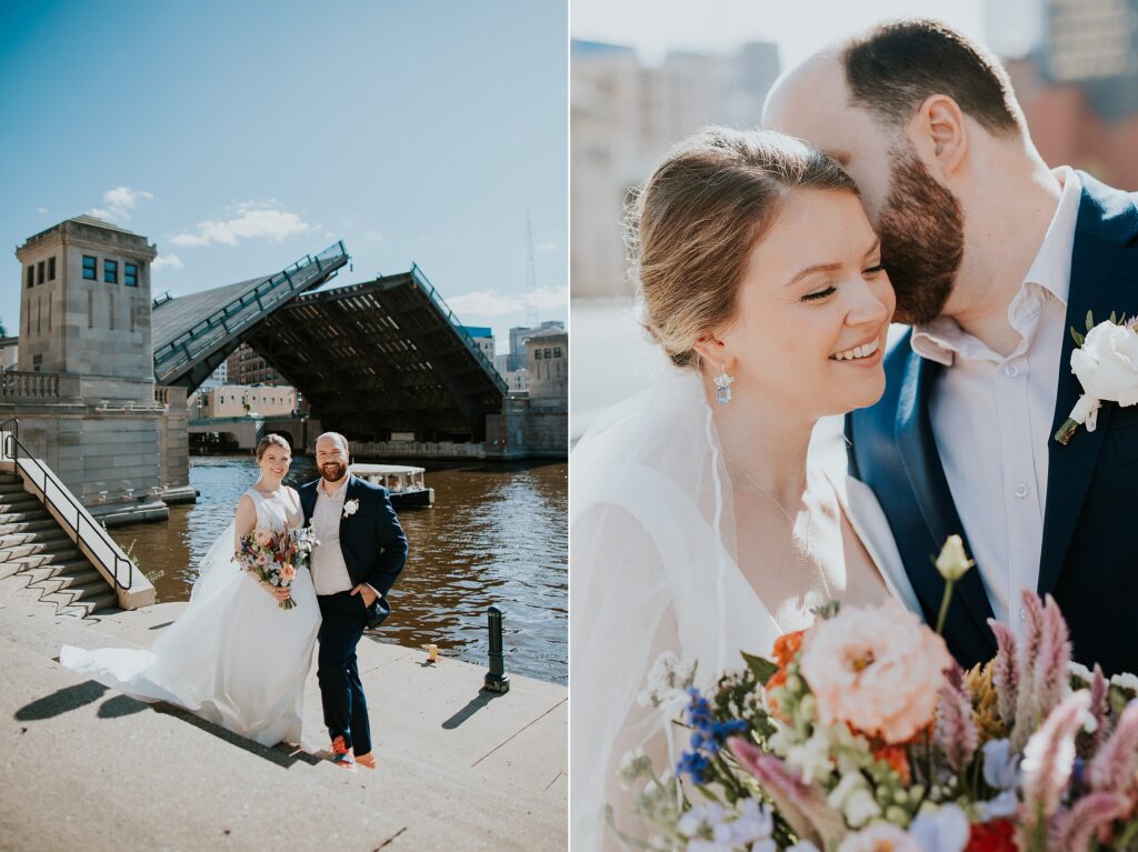 Wedding portraits on the Milwaukee riverwalk - Florals by 414loral