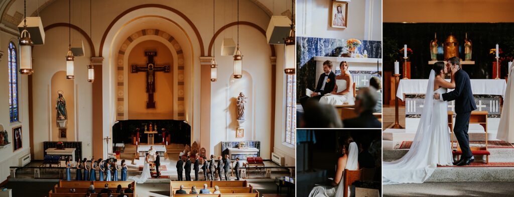A wedding at St. Hedwig's Church in Milwaukee, WI. Bride and groom kiss
