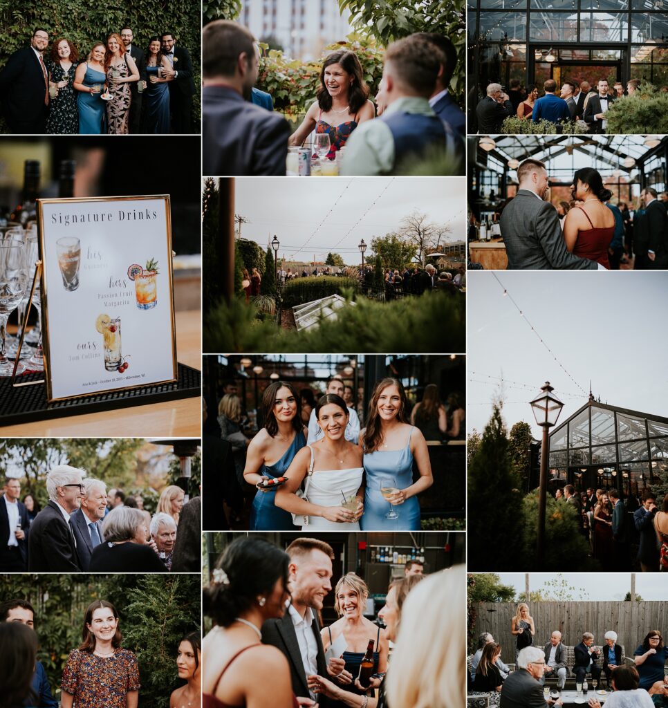 Images of guests enjoying cocktail hour at the Atrium in Shorewood WI