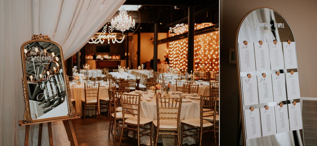 Signage details in the reception area of the Atrium