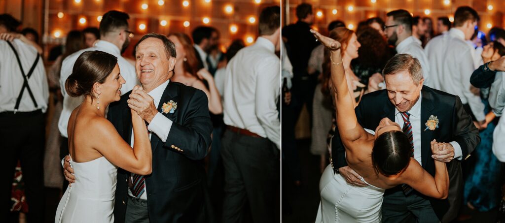the bride dancing with her grandfather, him giving her a dip